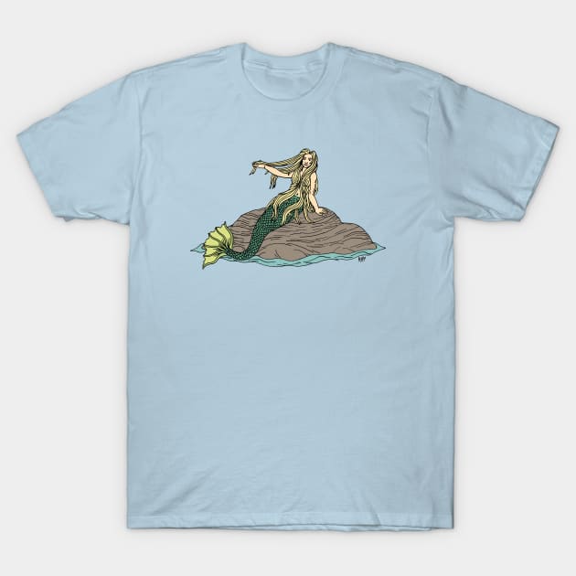 Mermaid on Rocks T-Shirt by AzureLionProductions